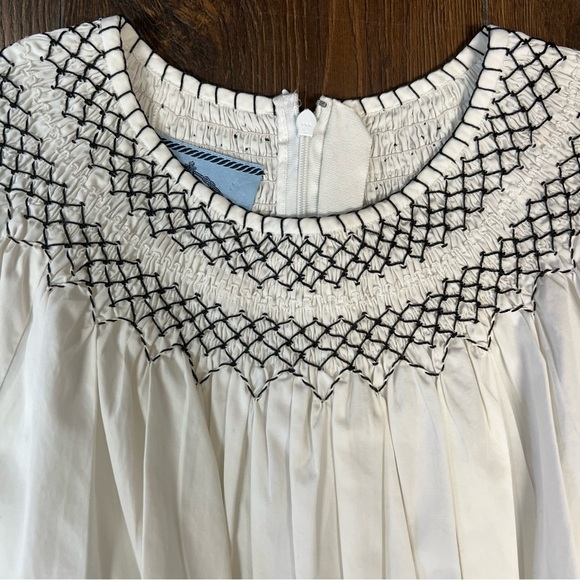 Prada Designer White Smocking Detail Flared Dress SZ 42 - Picture 4 of 12